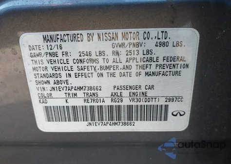 2017 Infiniti Q50 3.0T Premium z USA, uszkodzony, nr VIN JN1EV7AP4HM738662